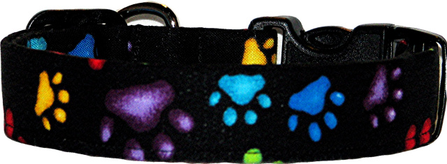 Vibrant Paws on Black Handmade Dog Collar